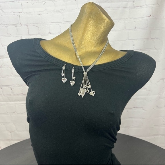BRIGHTON 2 pc necklace & earring set 3 strand chain & dangling earrings GUc - Picture 3 of 13